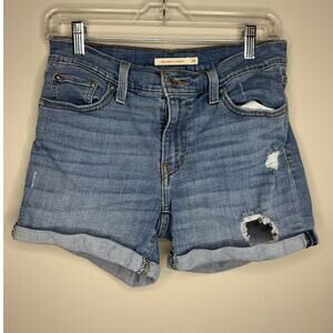 Levi’s Mid Length Distressed Denim Rolled Shorts Womens Size 26
